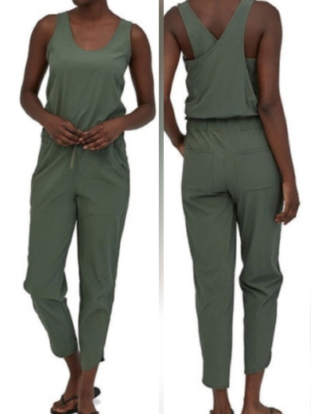 Patagonia Fleetwith Romper Jumpsuit Criss Cross Pockets Green Utility Granola